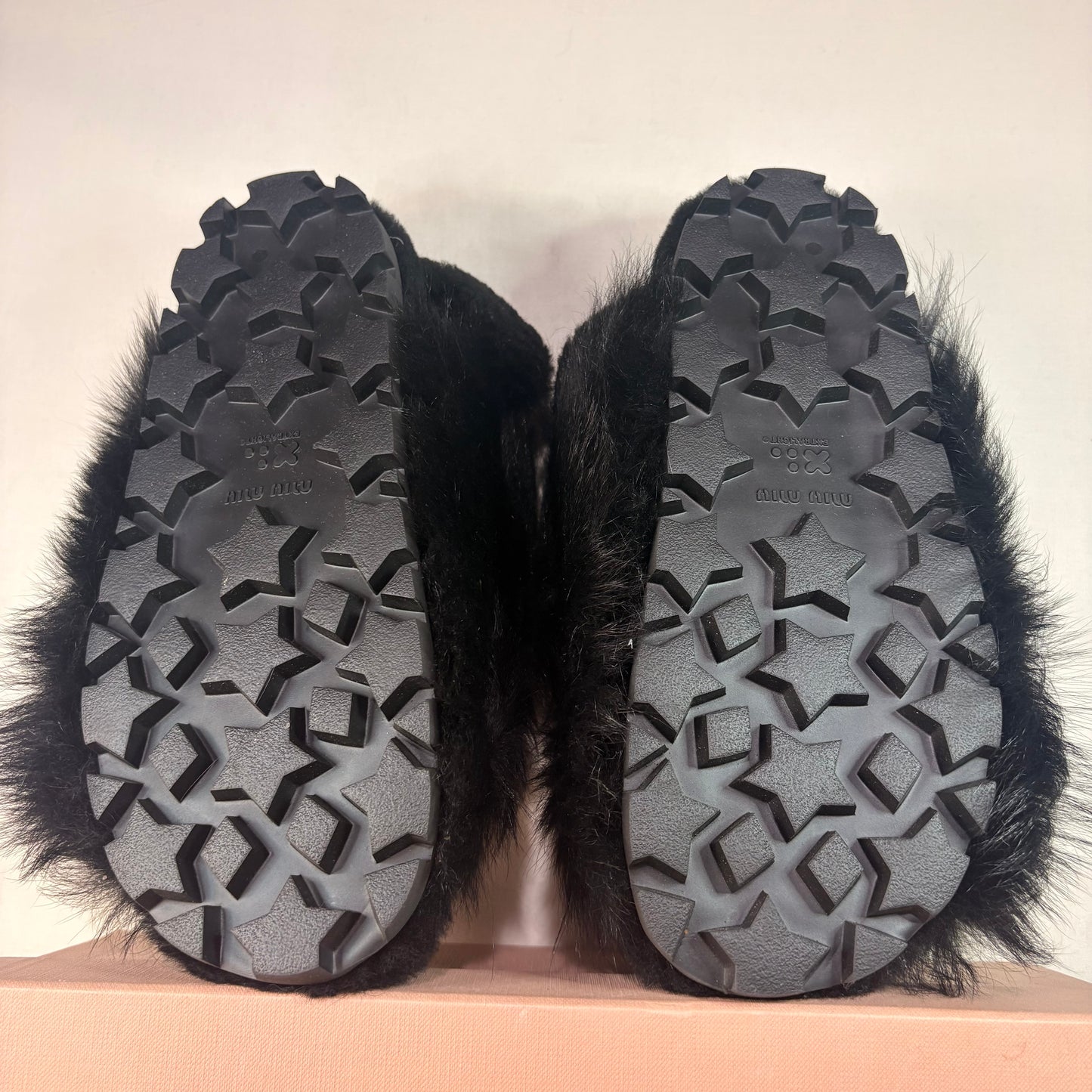 Miu Miu Black Fur and Shearling Lined Slingback Sandals