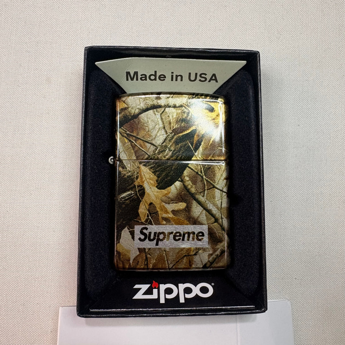 Supreme FW26 Camo Logo Zippo Realtree Hardwoods Camo