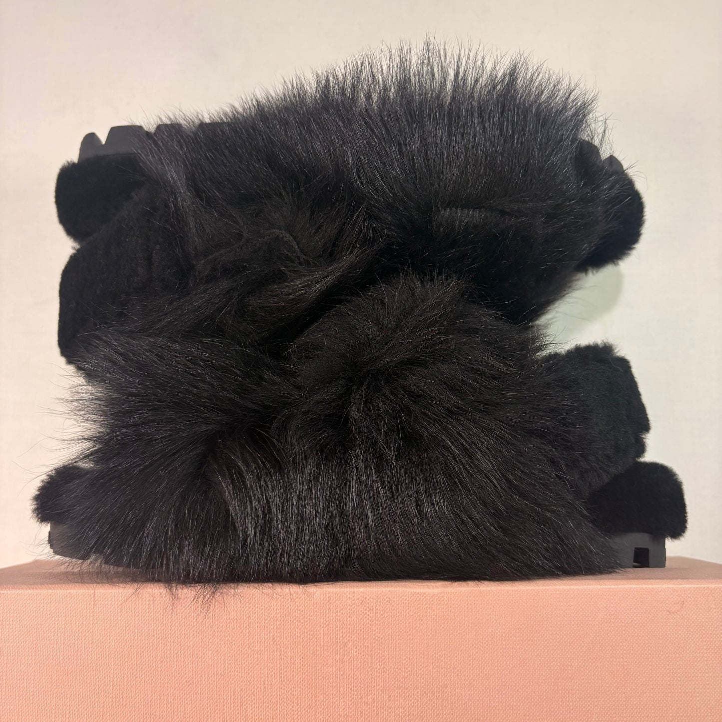 Miu Miu Black Fur and Shearling Lined Slingback Sandals