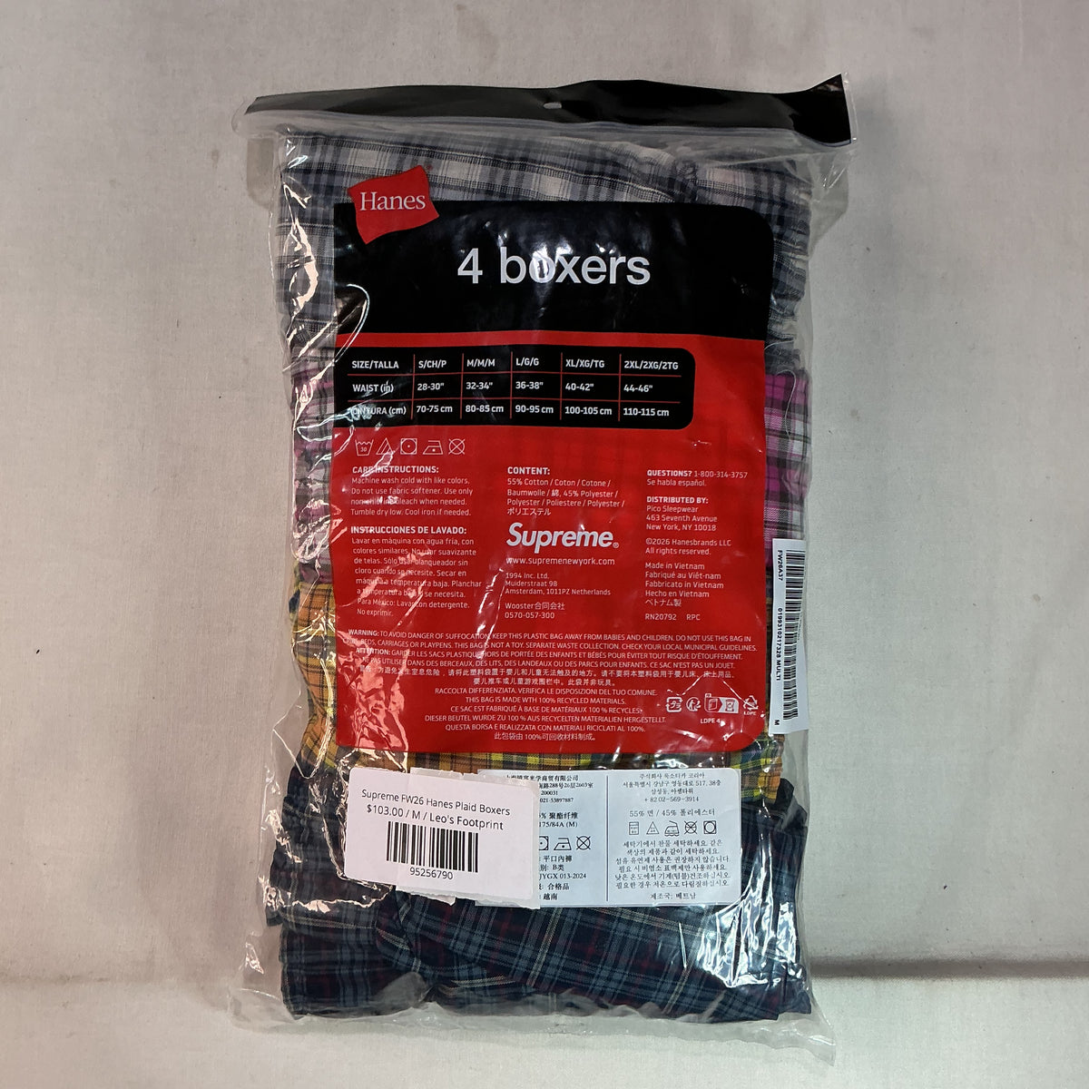 Supreme FW26 Hanes Plaid Boxers