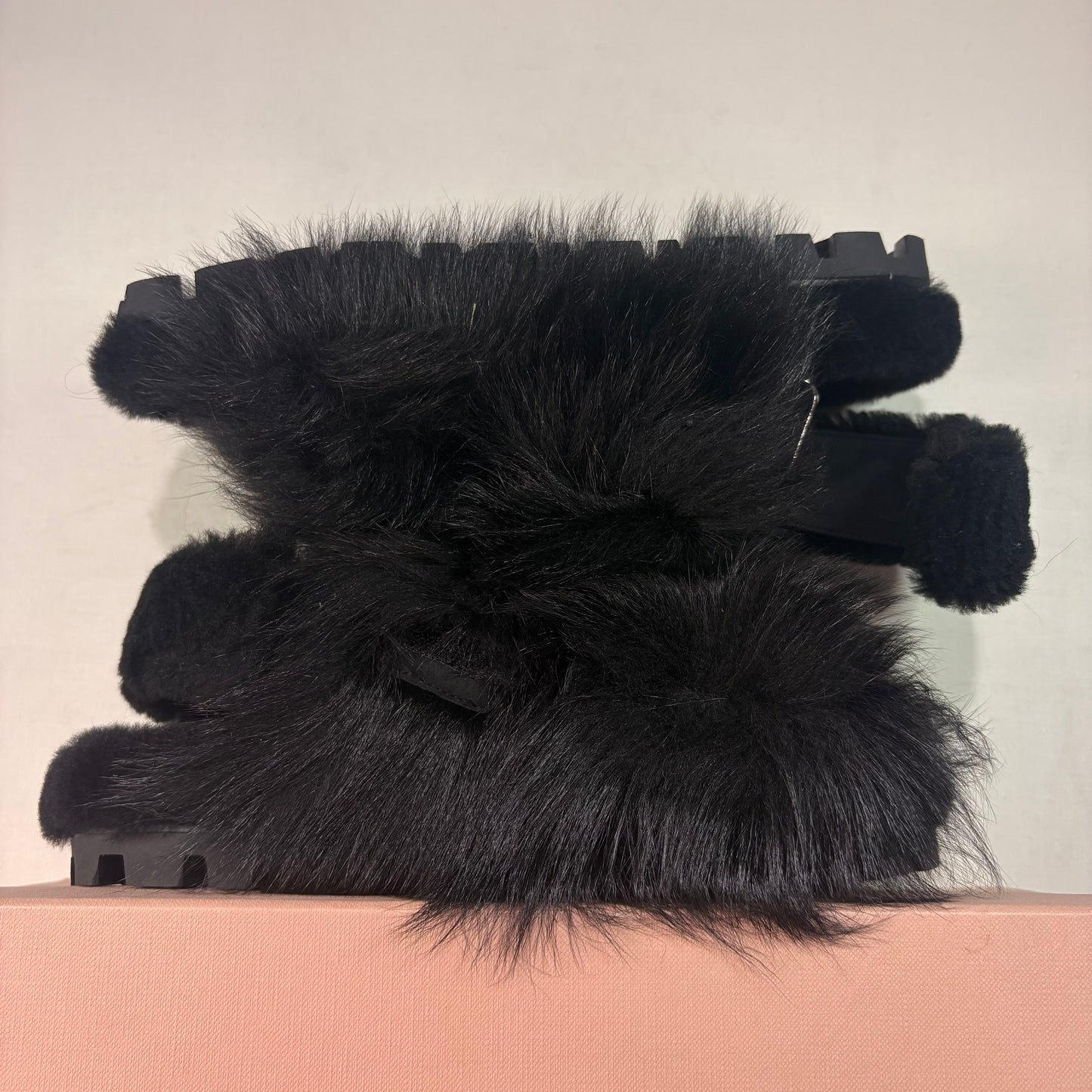 Miu Miu Black Fur and Shearling Lined Slingback Sandals