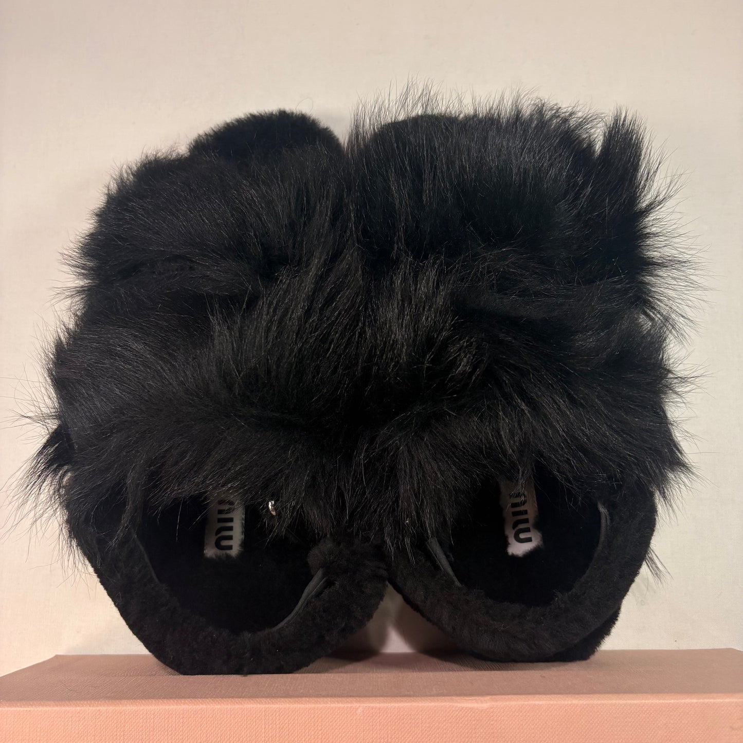 Miu Miu Black Fur and Shearling Lined Slingback Sandals