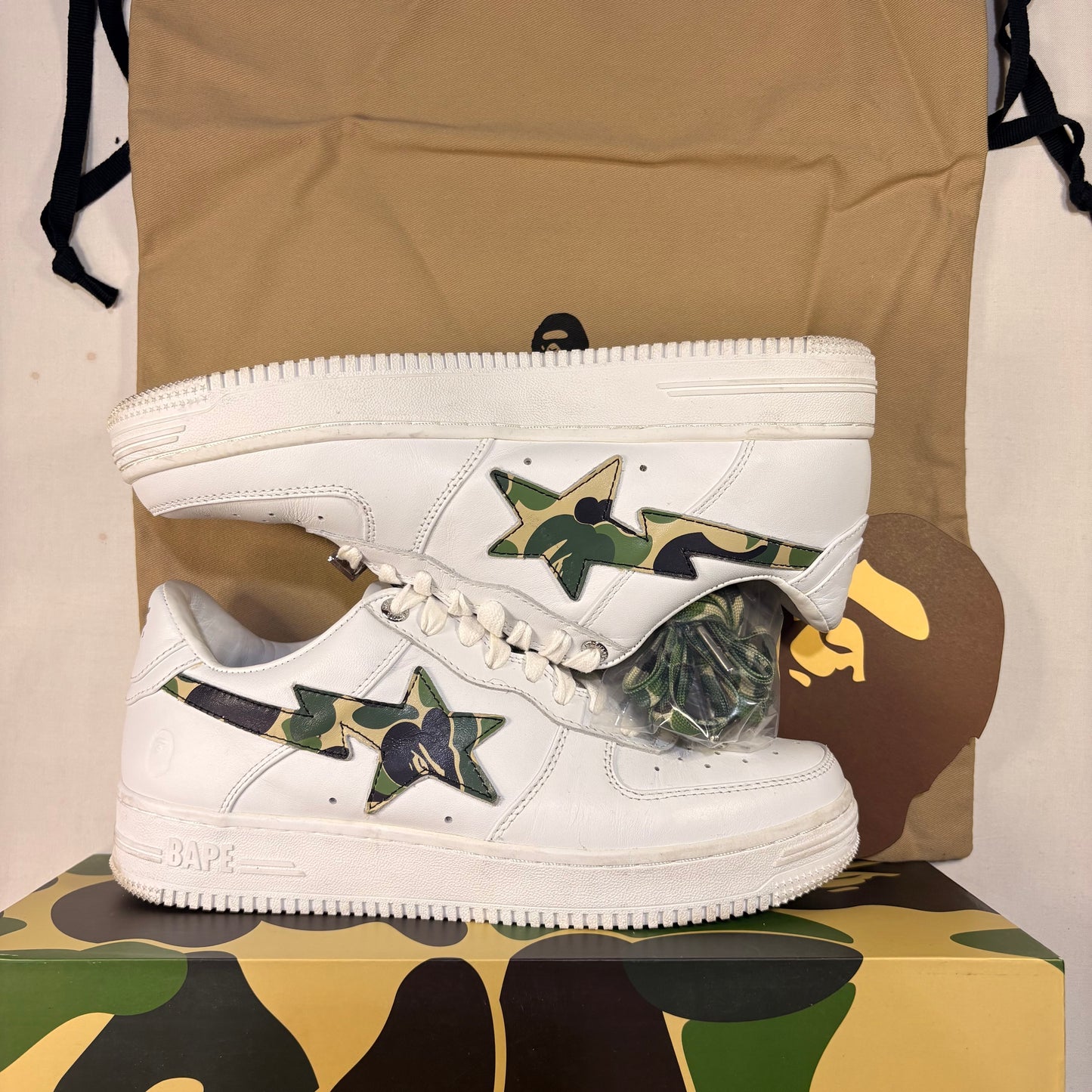 A Bathing Ape Bape Sta Low White ABC Camo Green (2021) U8.5