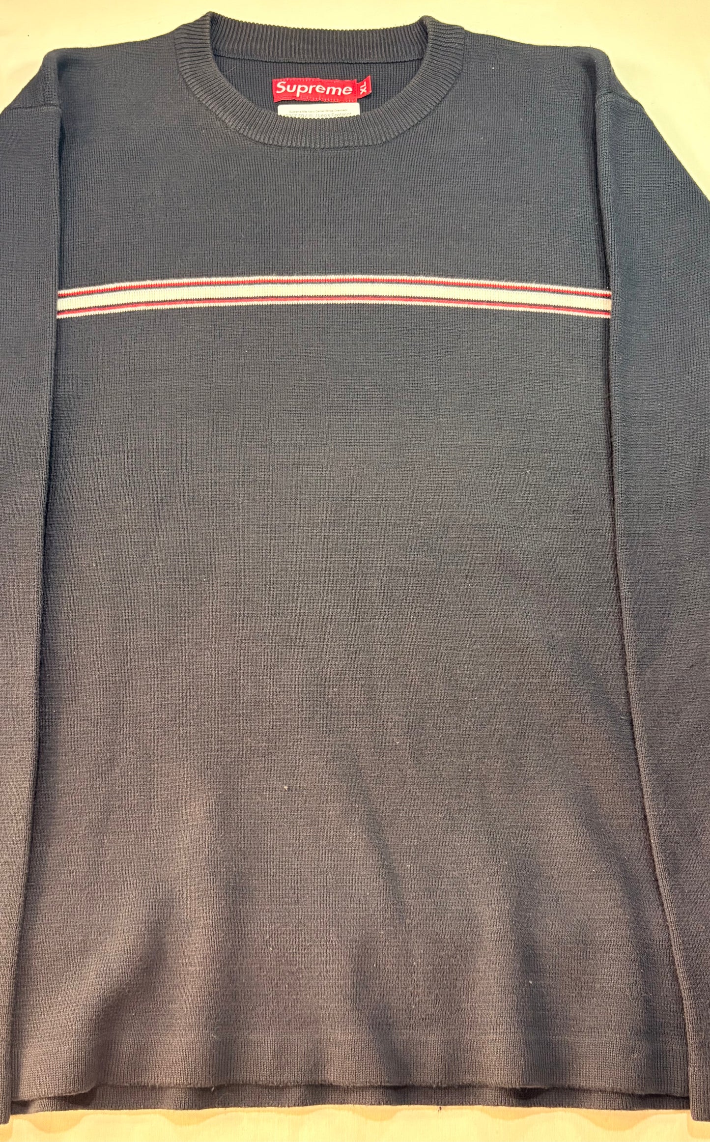Supreme 90s Navy Center Stripe Crewneck