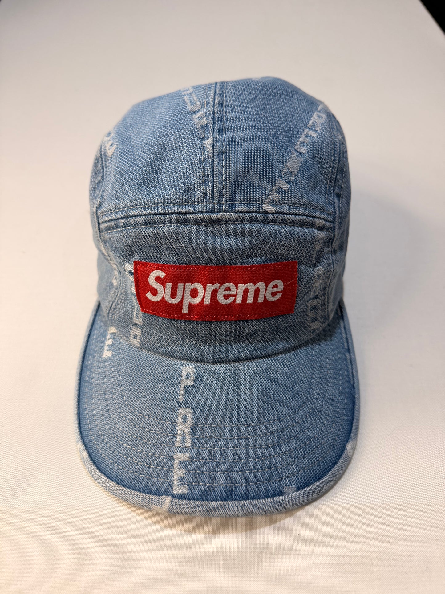 Supreme FW20 Logo Striped Jacquard Denim Camp Cap U