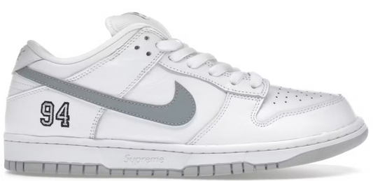 Nike Sb Dunk Low Supreme 94 White Metallic Silver